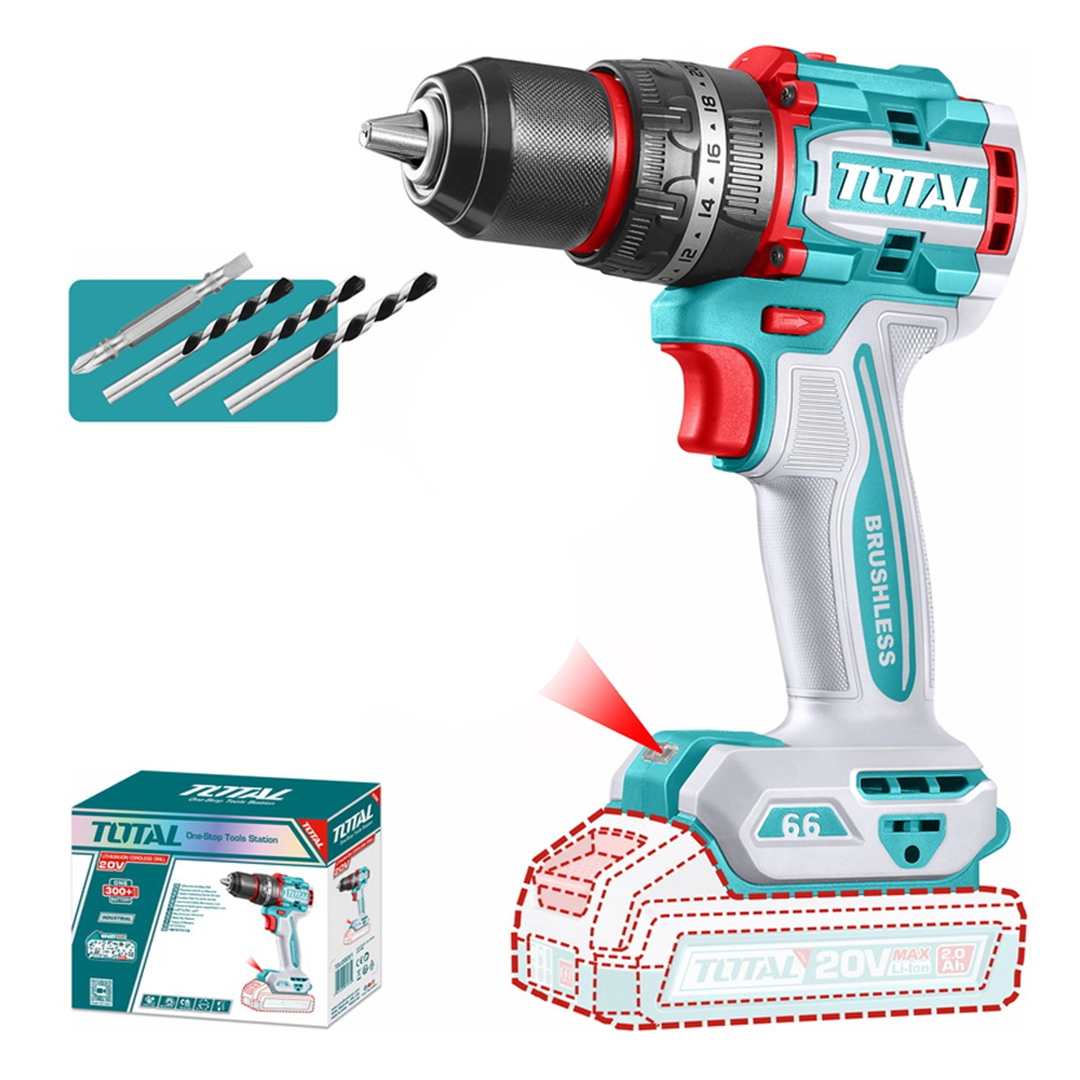 20V Compact Cordless Brushless Impact Drill, Total Tools